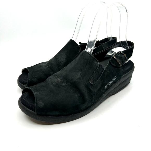 Mephisto Black Suede Open Toe Slingback Sandals Women's 8 US - Picture 1 of 9